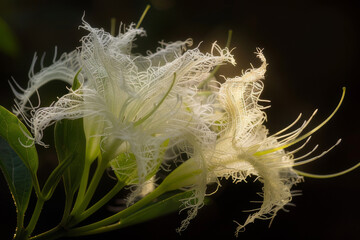 Wall Mural - The delicate beauty of Trichosanthes cucumerina white, frilly flowers, which bloom at night - Generative AI