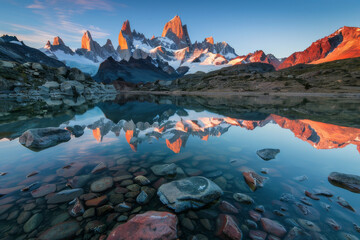 Wall Mural - a image capturing the grandeur of a majestic mountain range at sunrise, with the first rays of light