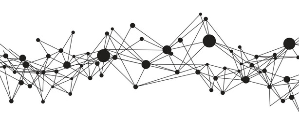 Fototapete - Abstract plexus technology futuristic network background. Global social communication horizontal banner with colorful network mesh.