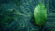 © Ashi - Green leaf on circuit board background representing eco-friendly technology and sustainable innovation in modern electronics, highlighting the intersection of nature and technology for environmental c