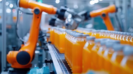 Aufkleber - production line equipped with robots that handle packaging and labeling of products, ensuring consistency