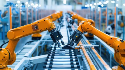 Aufkleber - production line equipped with robots that handle packaging and labeling of products, ensuring consistency
