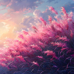 Wall Mural - Pink Grass Sunset