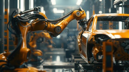Poster - robot applying a perfect coat of paint to automotive parts, showcasing the precision and consistency of robotic painters.