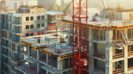 Poster - robotic system performing real-time monitoring and adjustments on a high-rise construction site, ensuring