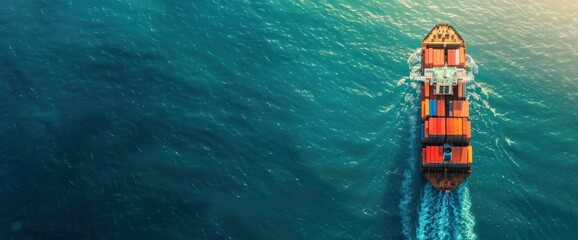 Poster - An aerial view of a cargo ship sailing on the ocean