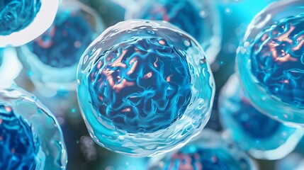 Wall Mural - illustration of blue cells under microscope, detailed scientific artwork depicting cell structure an