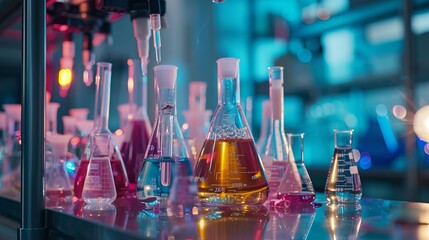 Canvas Print - close-up of a modern chemistry laboratory with scientists conducting research: detailed view of labo