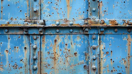 Poster - Metal surfaces painted blue showing signs of corrosion