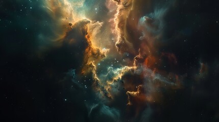 Wall Mural - colorful nebula gas cloud illuminating deep outer space with vibrant stellar gases and cosmic dust -
