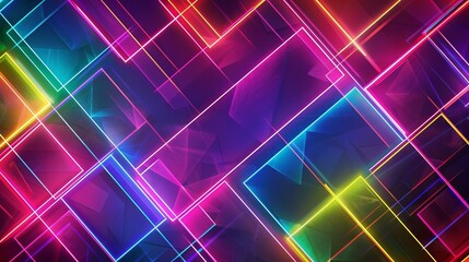 Wall Mural - Vibrant neon geometric patterns with hexagonal and triangular shapes - abstract futuristic background and digital wallpaper for science and technology themes


