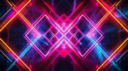 Poster - vibrant neon geometric patterns with hexagonal and triangular shapes - abstract futuristic backgroun