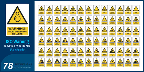 Wall Mural - 78 set iso warning safety signs v25 size a4,a3,a2,a1	