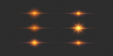 Wall Mural - set of orange horizontal light effects of lens flares