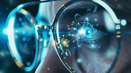 Wall Mural - smart scientist technology concept with double exposure of microscope, science equipment glasses, an