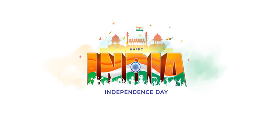 Sticker - Happy India independece day. Red fort celebration background.