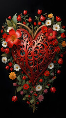 Sticker - heart with floral ornament, ai generated