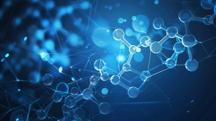 Wall Mural - structure of molecule and communication concept with dna, atom, and neurons featuring connected line