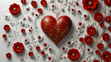 Wall Mural - red heart background, ai generated