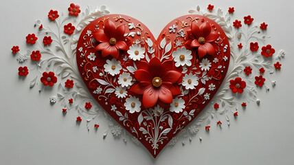 Wall Mural - red heart on a white, ai generated