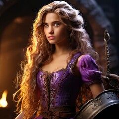 Poster - rapunzel let down your hair as the long haired princess with a p
