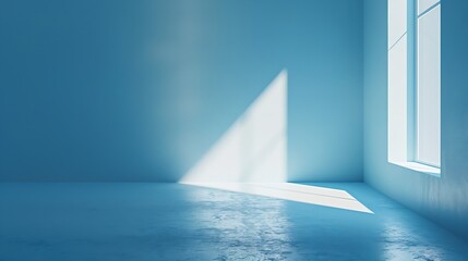 Fototapete - Minimalistic simple abstract light blue background for product presentation Shadow and light from windows on wall : Generative AI