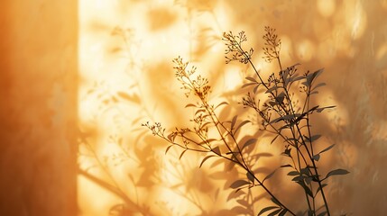 Wall Mural - Warmtoned floral shadows on the walls in the house for a minimalist style background : Generative AI