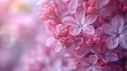 Wall Mural - Floral spring background Lilac bouquet  pink  flower petals Closeup Nature Lilac bunch : Generative AI