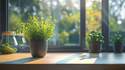 Aufkleber - Free space countertop background on blurred kitchen window interior : Generative AI
