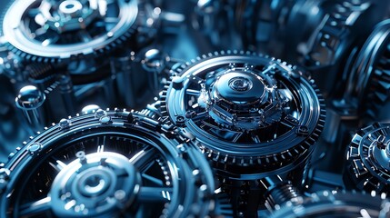 Poster - Blue Metal Machine Gear Cog Wheel for Futuristic Modern Industrial Machine Mechanism Technology Concept.