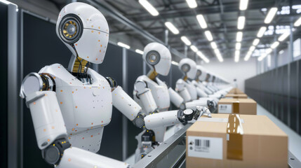 Poster - Robots in factories are making things without human help. They work in smart factories where they can make decisions on their own. using technology and innovation.