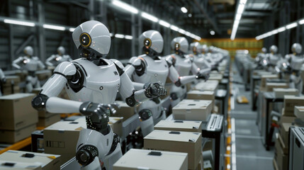 Poster - Robots in factories are making things without human help. They work in smart factories where they can make decisions on their own. using technology and innovation.
