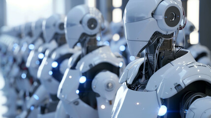 Poster - Robots in factories are making things without human help. They work in smart factories where they can make decisions on their own. using technology and innovation.