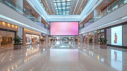 Indoor shopping mall advertising billboard large video promotion LED screen in public space area : Generative AI