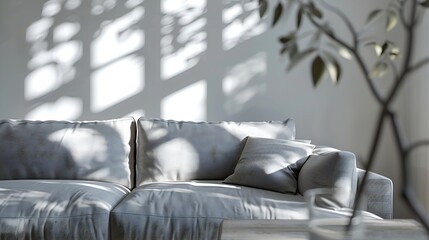 Poster - Blur Modern contemporary living room and gray sofa light and shadow blurred interior design concept : Generative AI