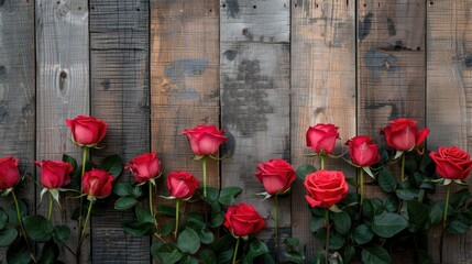 Wall Mural - valentine s day background with roses on wooden board