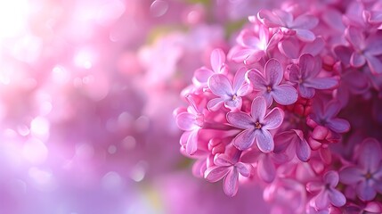 Poster - Floral spring background Lilac bouquet  pink  flower petals Closeup Nature Lilac bunch : Generative AI