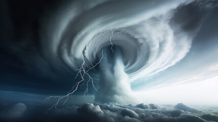 Wall Mural - tornado with lightning in the clouds, hurricane weather