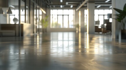 Poster - The open space office is empty and dim Abstract light effect on office interior background for design : Generative AI