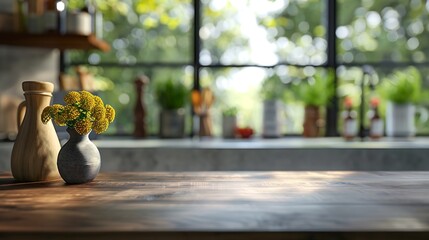 Aufkleber - Free space countertop background on blurred kitchen window interior : Generative AI