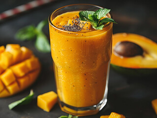 Poster - Mango and Chia Smoothie With Mint Garnish