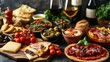 © Generative AI - Italian food dishes on dark background Traditional food concept Copy space : Generative AI