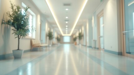 Wall Mural - Blur background of corridor in clean hospital Blurred view of aisle in office with light floor Blurry lobby and waiting area in hotel Defocused empty area for event hall in shopping ma : Generative AI