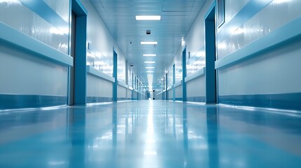 Poster - Blur abstract background of corridor in clean hospital Blurred view of aisle in office with light floor Blurry lobby and waiting area in hotel Defocused empty area for event hall in sh : Generative AI