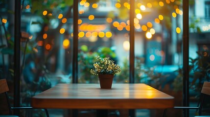 Leinwandbilder - empty table to showcase your product against the background of a blurred cafe golden bokeh High quality photo : Generative AI