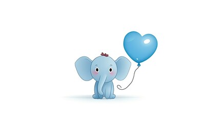 Sticker - an elephant holding a blue heart balloon