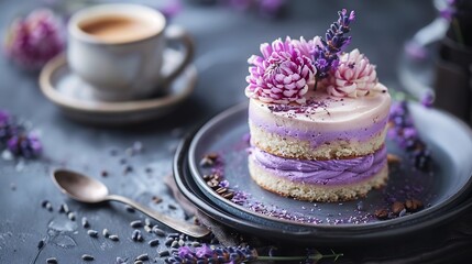 Aufkleber - French floral dessert with lavender coffee close up Summertime aesthetic : Generative AI