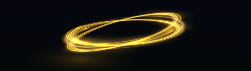 Wall Mural - neon swirl yellow. curve blue line light effect. abstract ring background with glowing swirling back