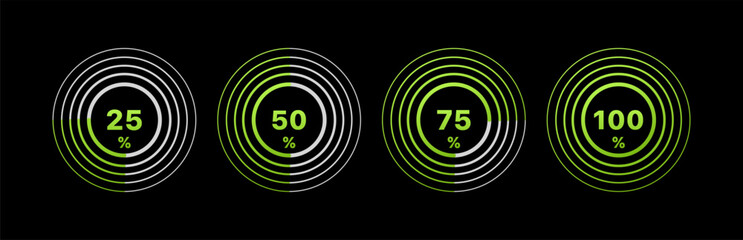 Poster - Percentage Charge Set Icons. Pie chart icons. Flat style. Vector icons.