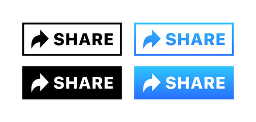 Poster - Share set icons. Social media icons. Linear, silhouette and flat styles. Vector icons.